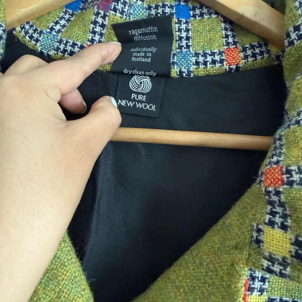 Ragamuffin Diffusion Wool Jacket Made in Scotland Green Plaid Artsy Button Front - Picture 4 of 7